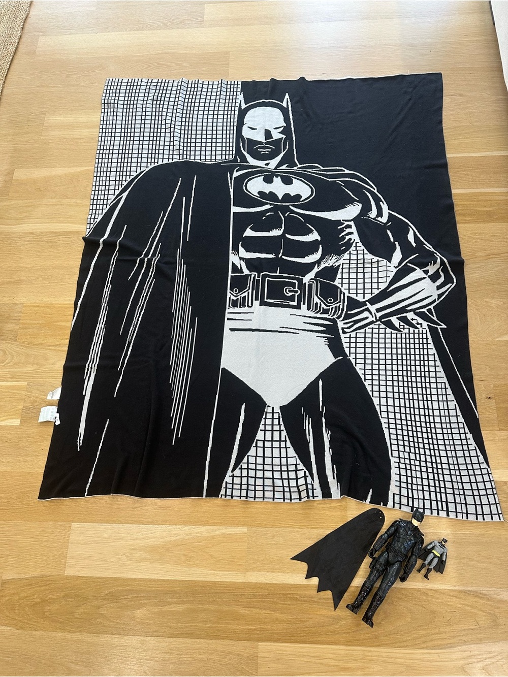 Batman Black and Grey Throw with Batman Action Figures - Batman Brand